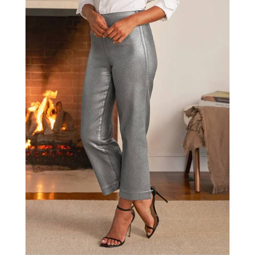 Frank & Eileen Westport Illusion Wide Leg Pull On Jean in Platinum Glitter 8